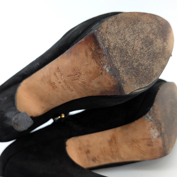 Giuseppe Zanotti Black Suede Rhinestone Studded Ankle Boots Heel Women Size 38 - Picture 9 of 9